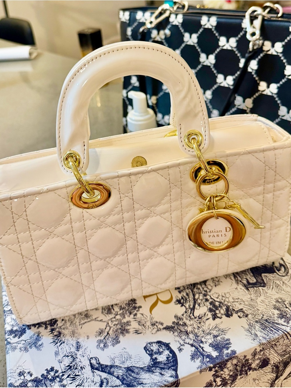 Dior Cream Quilted Leather Top-Handle Satchel with Gold Hardware